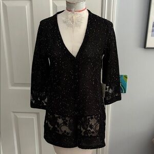 Ball of cotton gorgeous black cardigan with lace insets